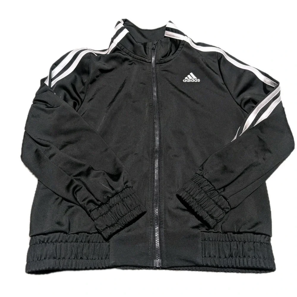 Adidas 3 Stripe Boys S 7/8 Black White Zip Up Sports Track Jacket W/Pockets‎